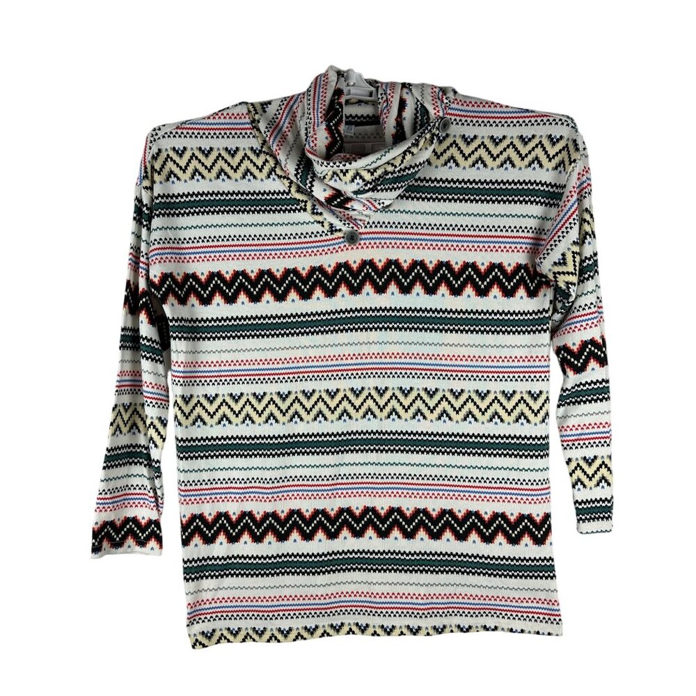 Weaczzy Size 2XL Womens Cowl Neck Zigzag Pattern Top 3/4 Sleeves